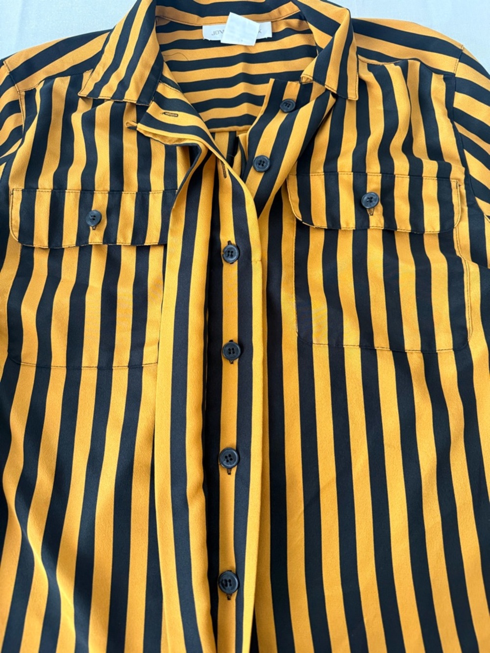 Jones New York Blouse Womens Size 8 Striped Black & Mustard Yellow Button Down - Picture 6 of 6